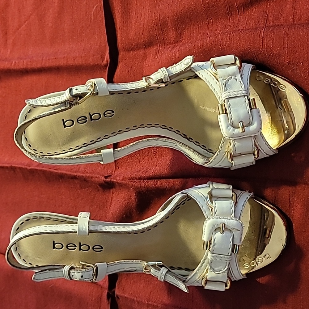 Bebe white high heels sandals size 6